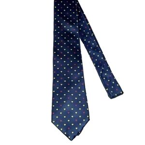 HORCHOW Dark Navy Blue With Red Yellow Hearts Silk Tie